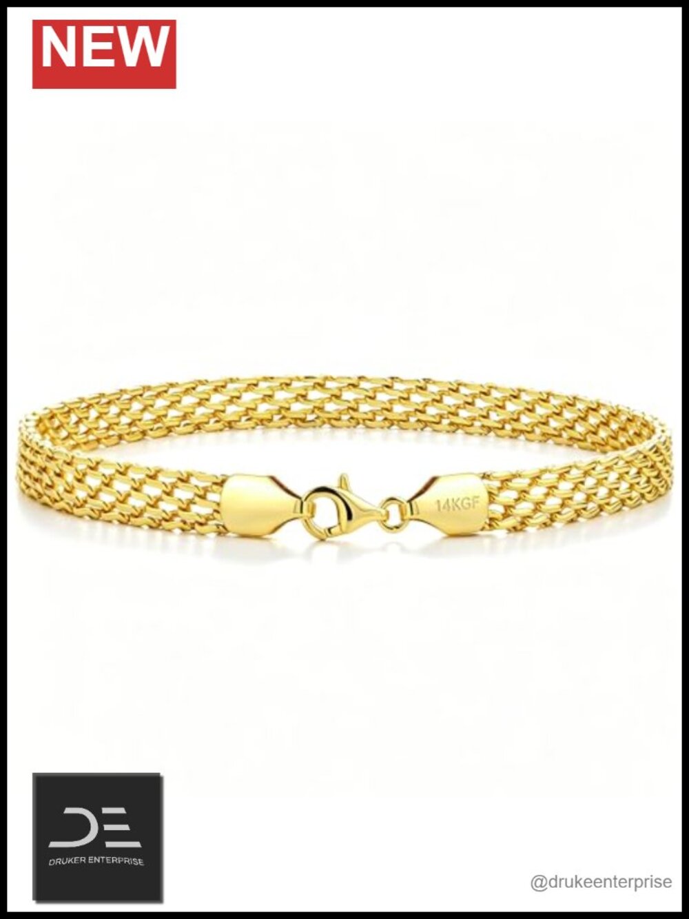 14K Gold Filled Dainty Mesh Link Bracelet for Women Men Minimalist Chain